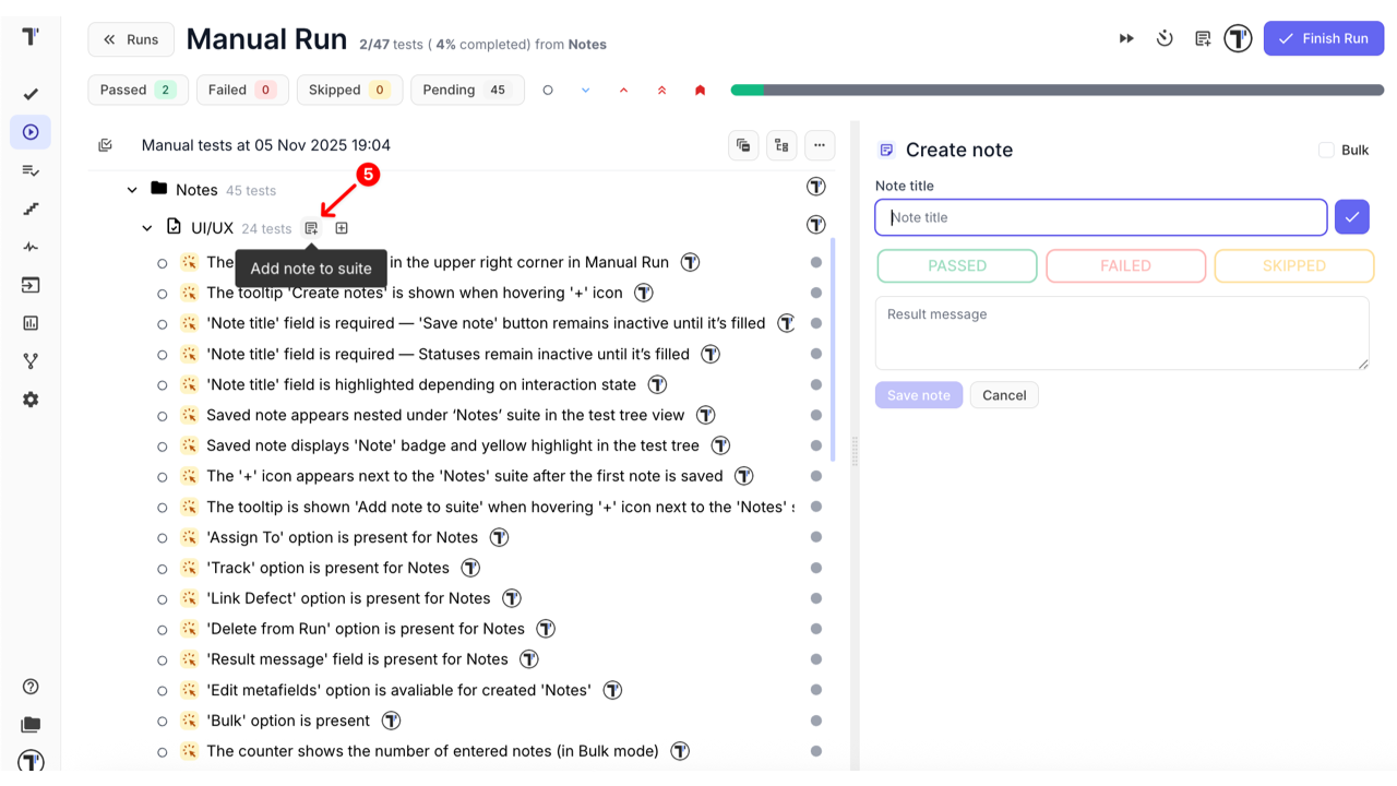Create a note to suite